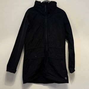 Black Mid-Thigh Hooded Rain Jacket